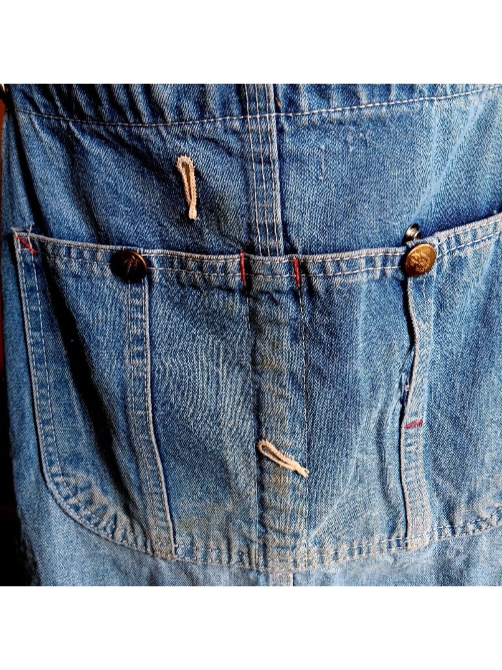 Vintage Dickies Blue Denim Overall Dress With Pockets & Distressed Details